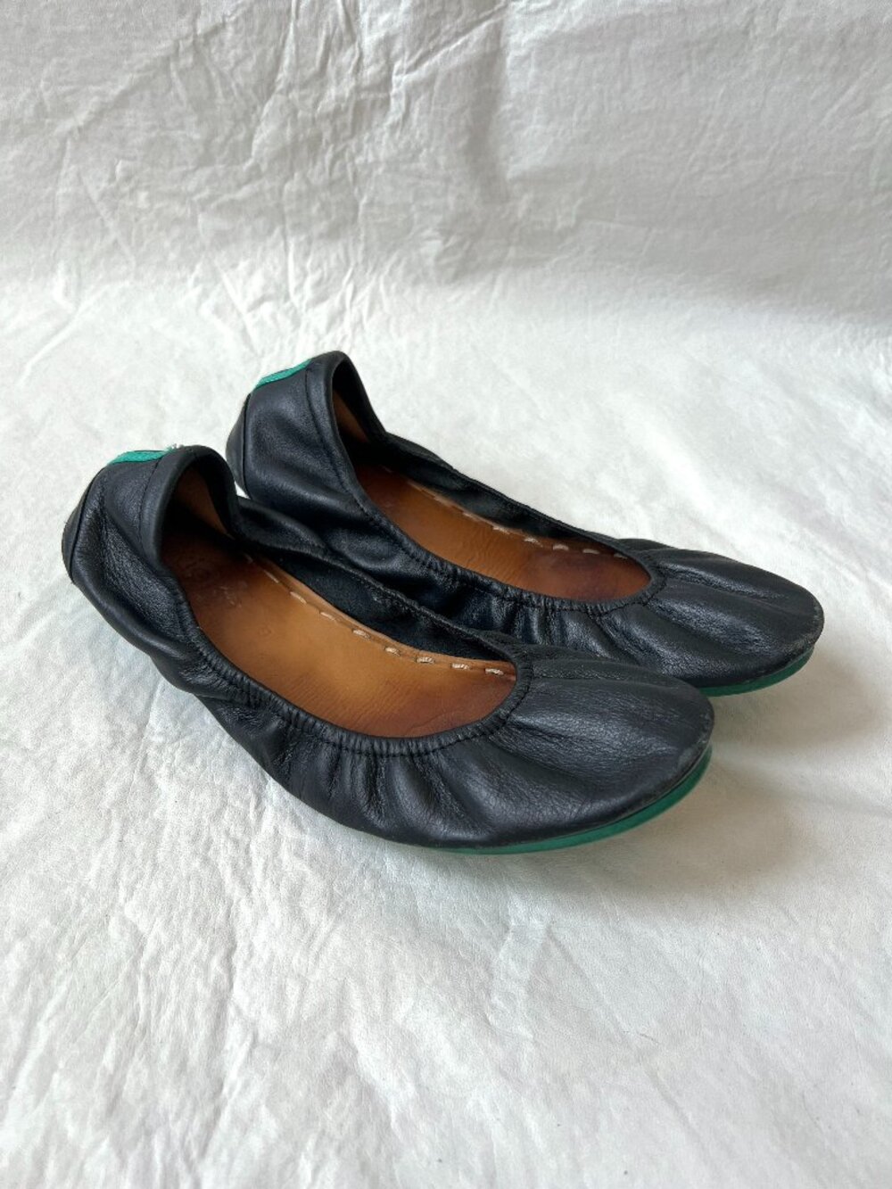 Tieks ballet flats black leather matte womens size 9 slip on shoes ballerina